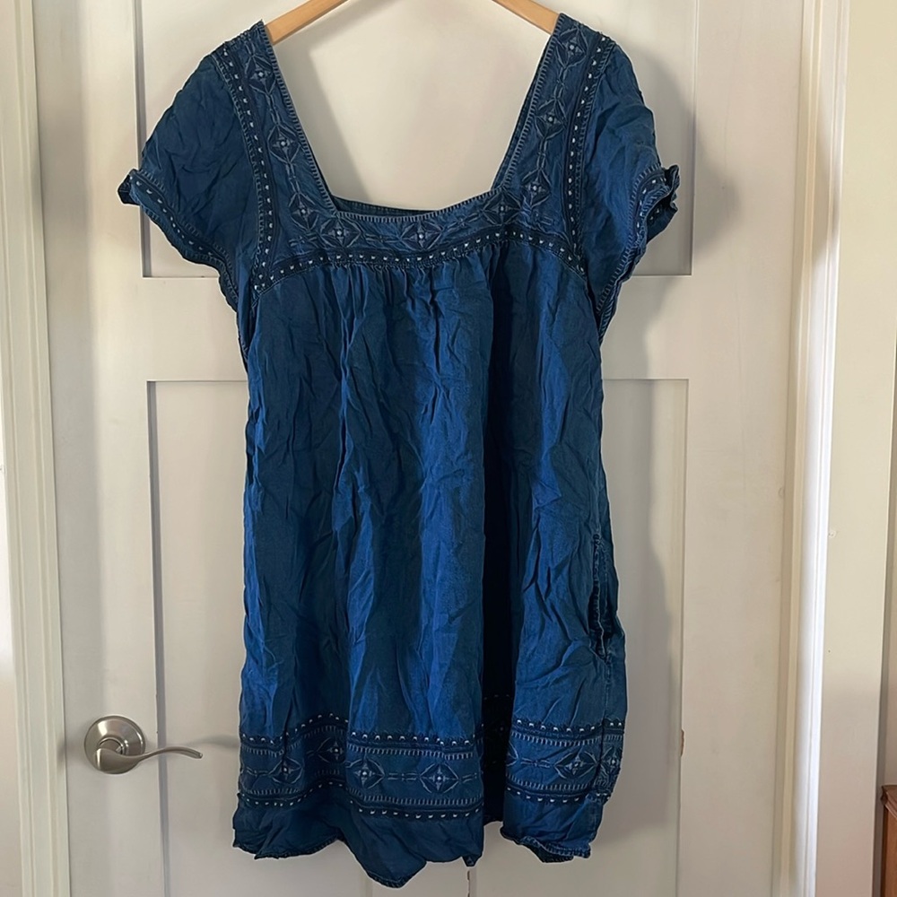 Denim blue embroidered mini dress